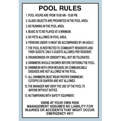 Pool Rules Sign