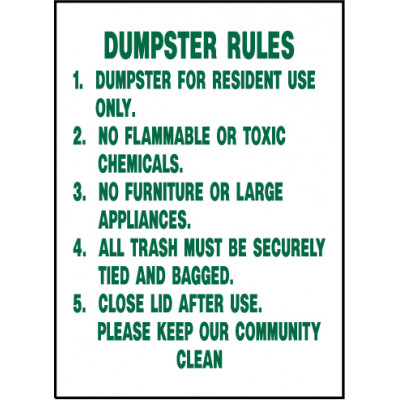 Dumpster Rules Sign