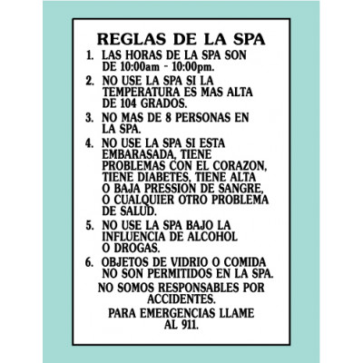 Spanish Spa Rules Sign