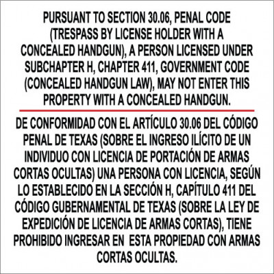 Texas Concealed Gun Sign