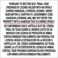 Texas Open Carry Gun Sign