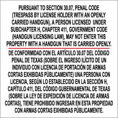 Texas Open Carry Gun Sign